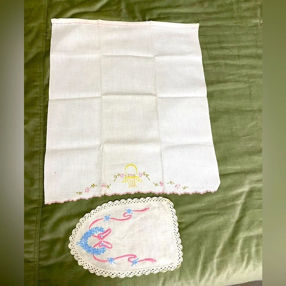 Vintage hand embroidered towel and small cloth #4